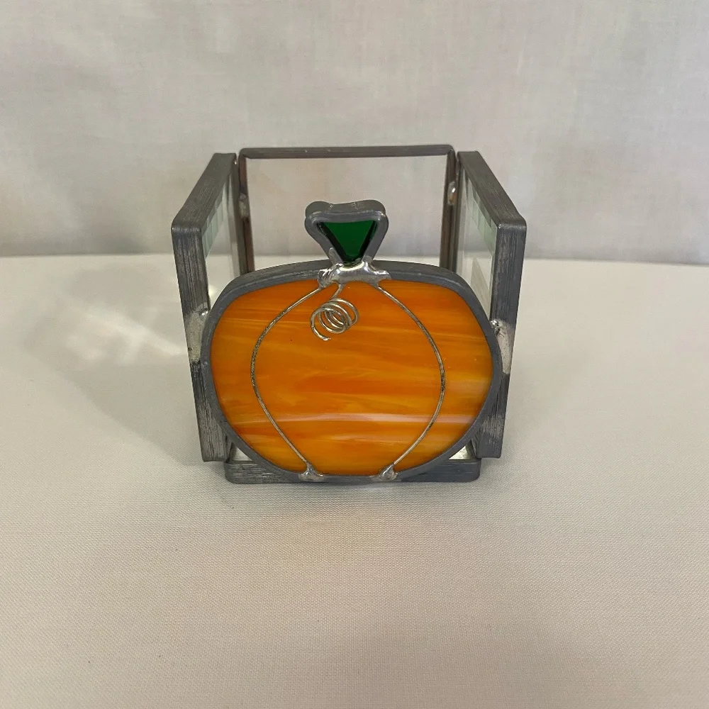 Pumpkin Candle Holder Stained Glass Grafe Studio 3 in. Fall Thanksgiving